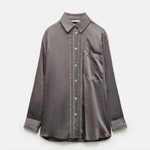 NWT  Zara  Limited edition embroidered satin shirt ZW collection.